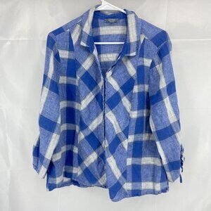 Habitat Women XL Button Front Blouse Shirt Blue Plaid Breathable Minimalist Top